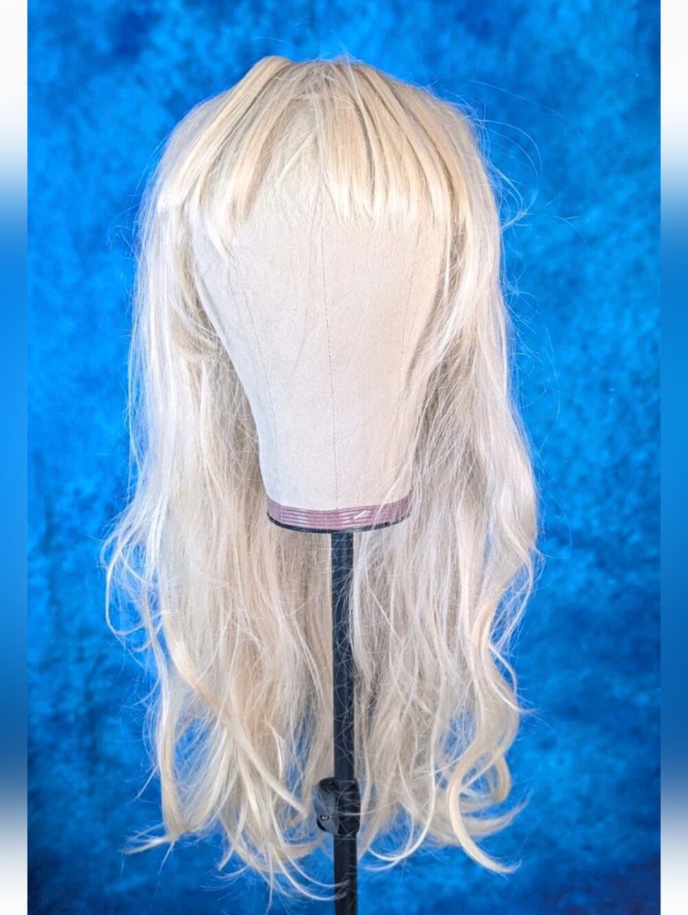 Morvaly Wavy Light Blonde Synthetic Wig With Bangs 22" NIB Adjustable Cap